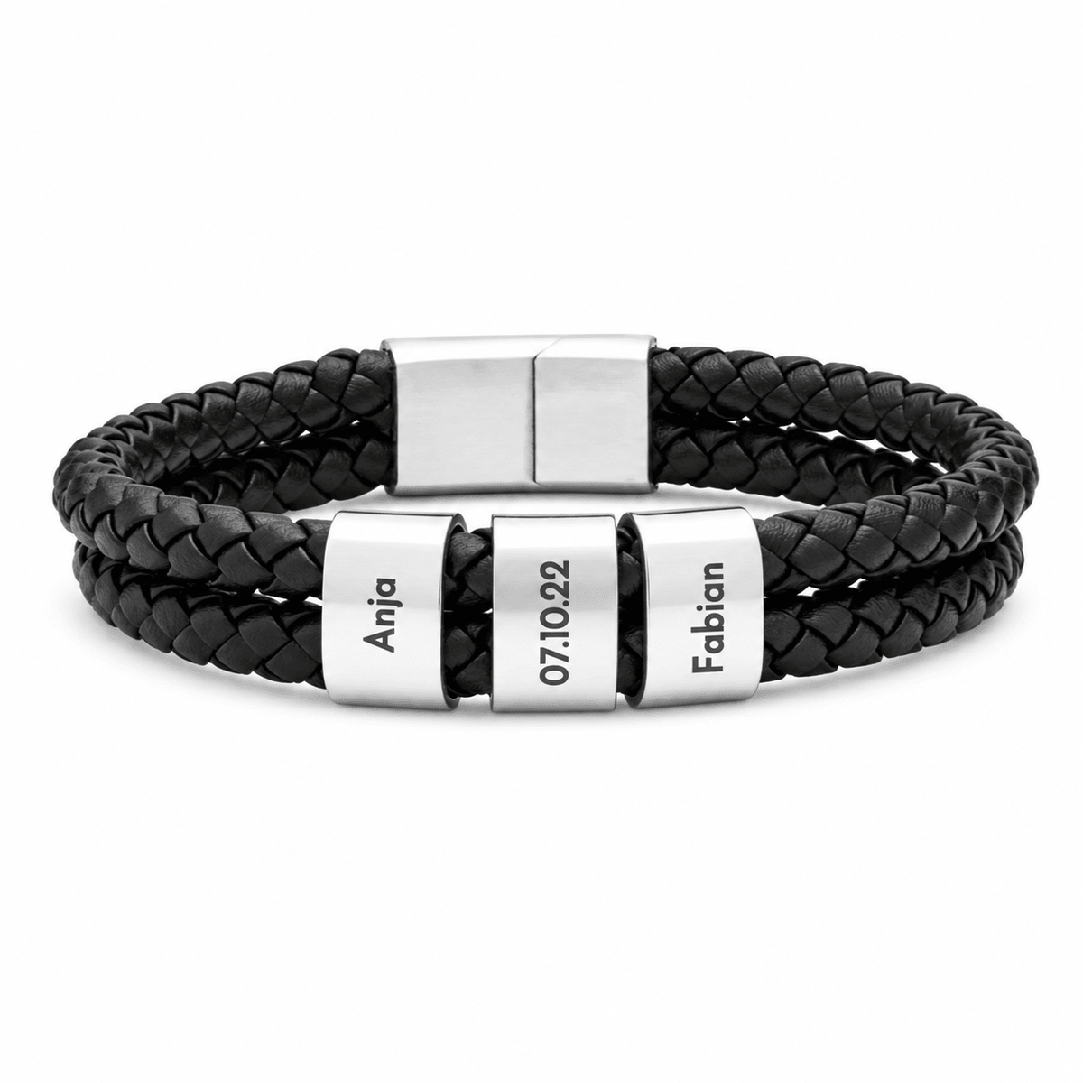 Doppel Lederarmband mit gravierten Beads - OTANTO