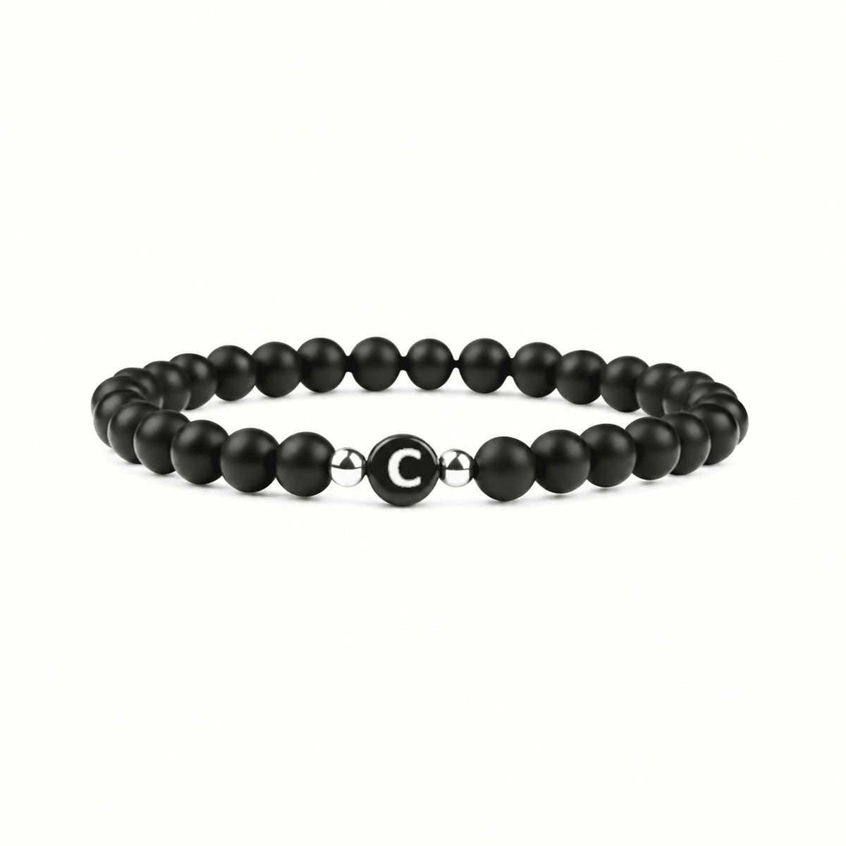 Initial Armband mit schwarzen Perlen - OTANTO